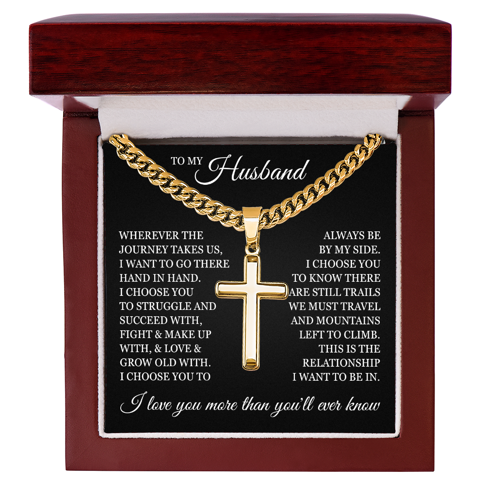 Cross Cuban Link Chain - To My Husband "I Love You More Than You'll Ever Know"