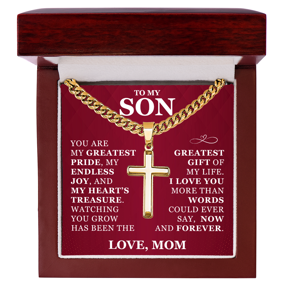 Artisan Cross with Cuban Link Chain - To My Son "I Love You"