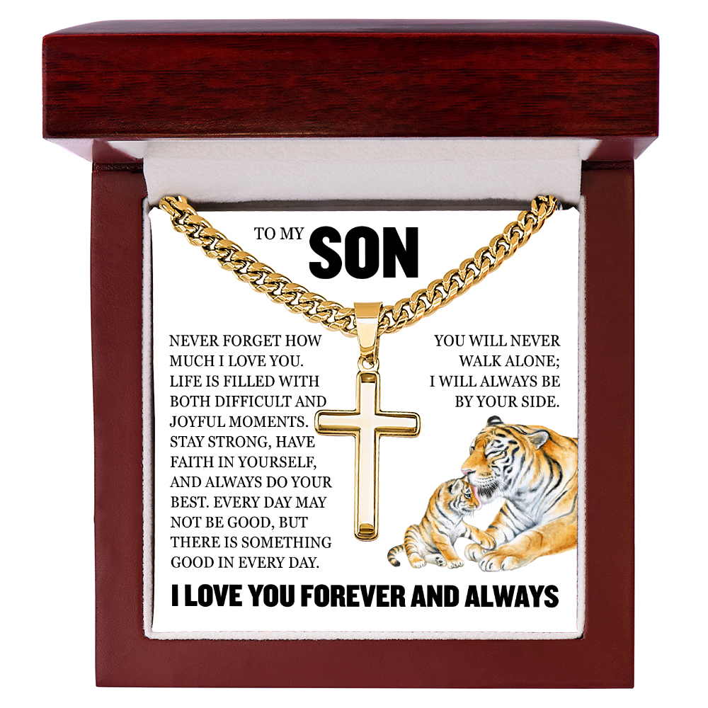 Cross Cuban Link Chain - To My Son "I Will Always Be By Yourside"