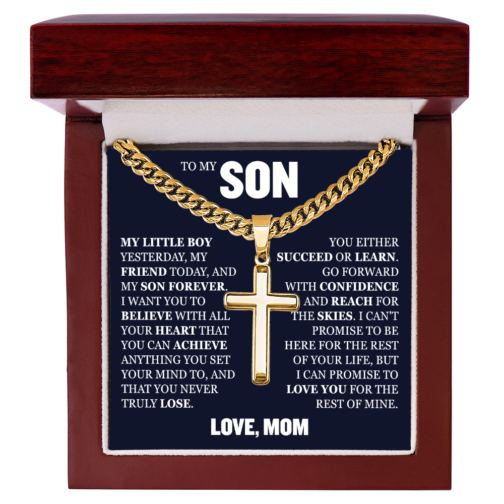 Cross Cuban Link Chain - To My Son "Reach For The Skies"