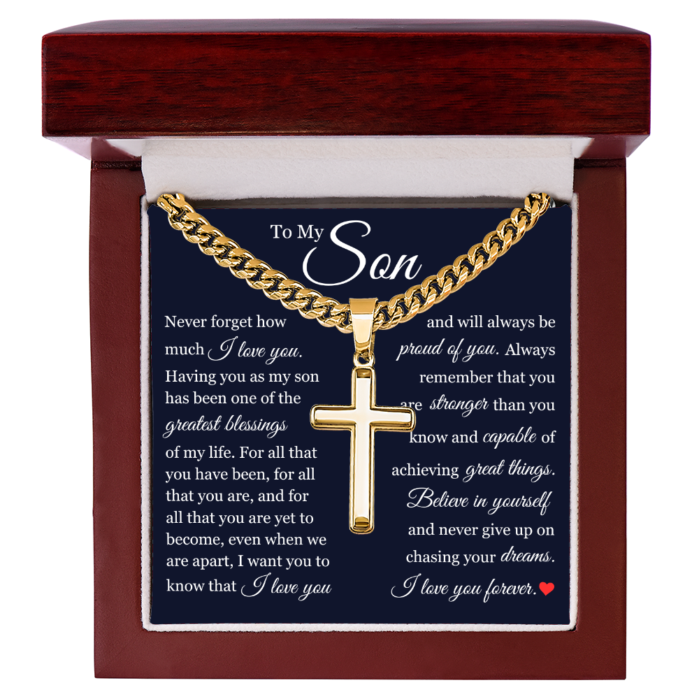 Cross Cuban Link Chain - To My Son "Believe In Yourself"