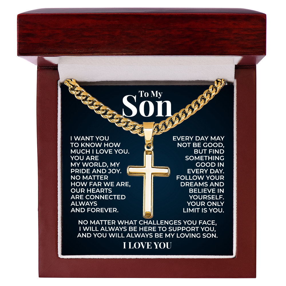 Cuban Chain with Cross Necklace - To My Son "Follow You Dreams"
