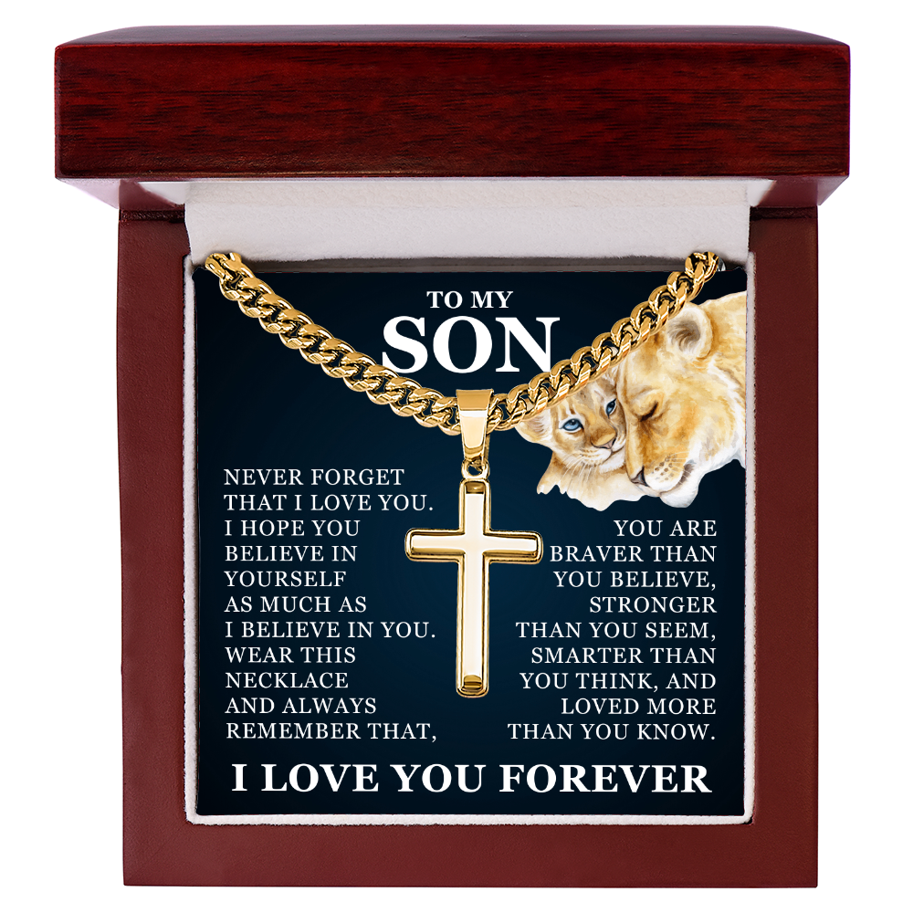 Artisan Cross with Cuban Link Chain - To My Son "I Believe In You"