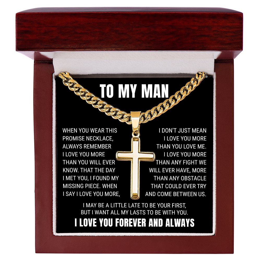 Cross Cuban Link Chain - To My Husband "I Love You More Than You Will Ever Know"