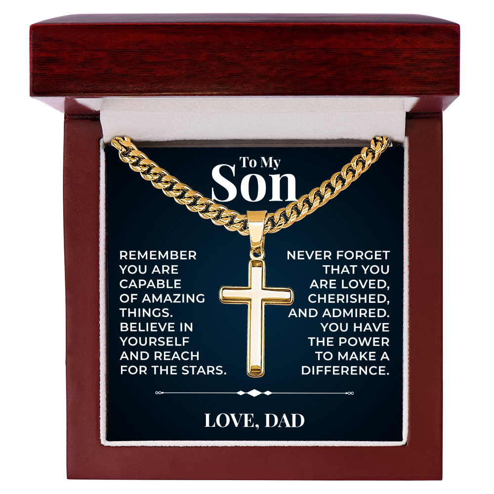 Cuban  Chain with Cross Necklace - To My Son "Reach For The Stars"