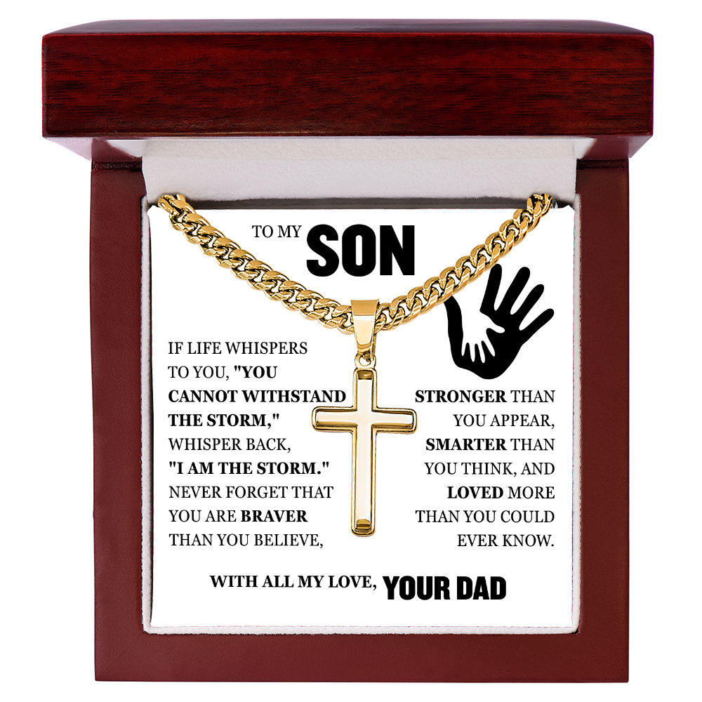 Cross Cuban Link Chain - To My Son "You Are Braver Than You Believe"