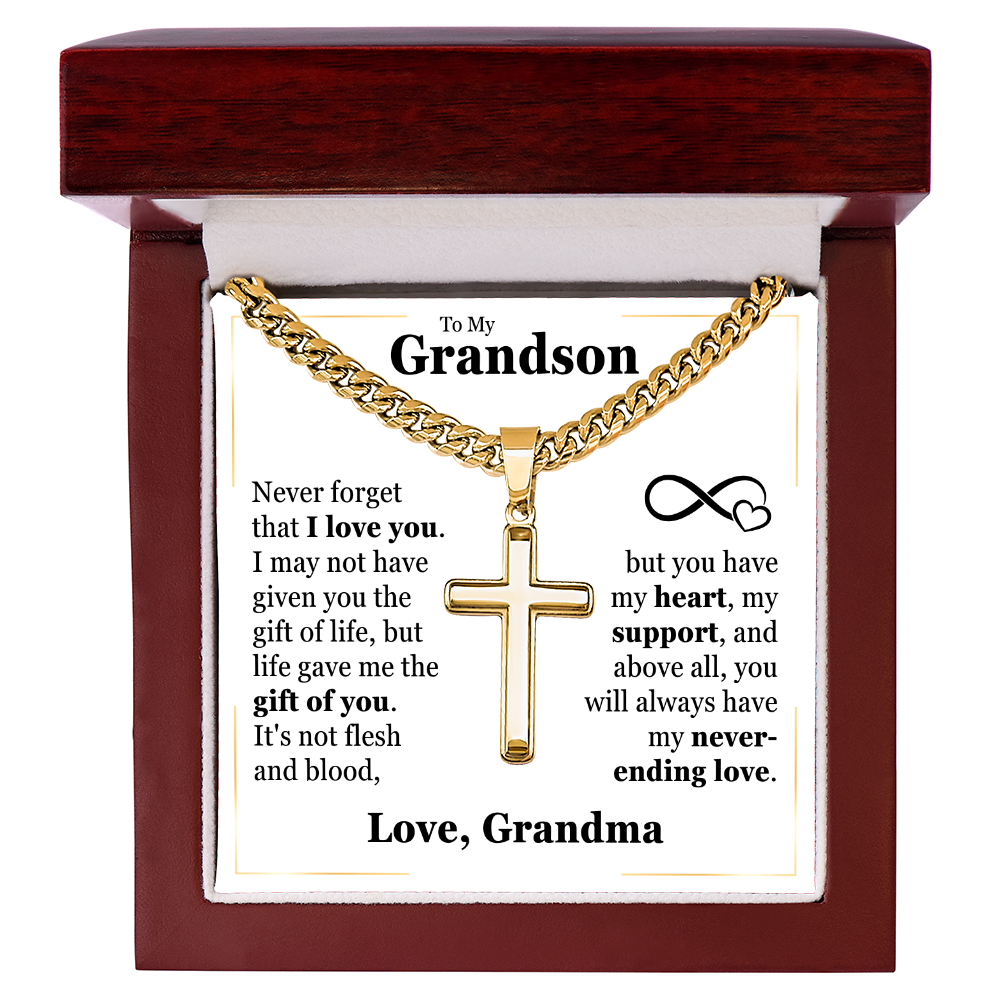 Cross Cuban Link Chain - To My Grandson "Never Forget That I Love You"