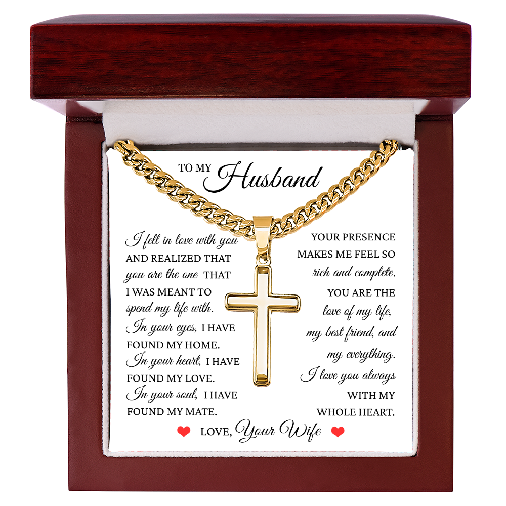 Cross Cuban Link Chain - To My Husband "I Have Found My Home"
