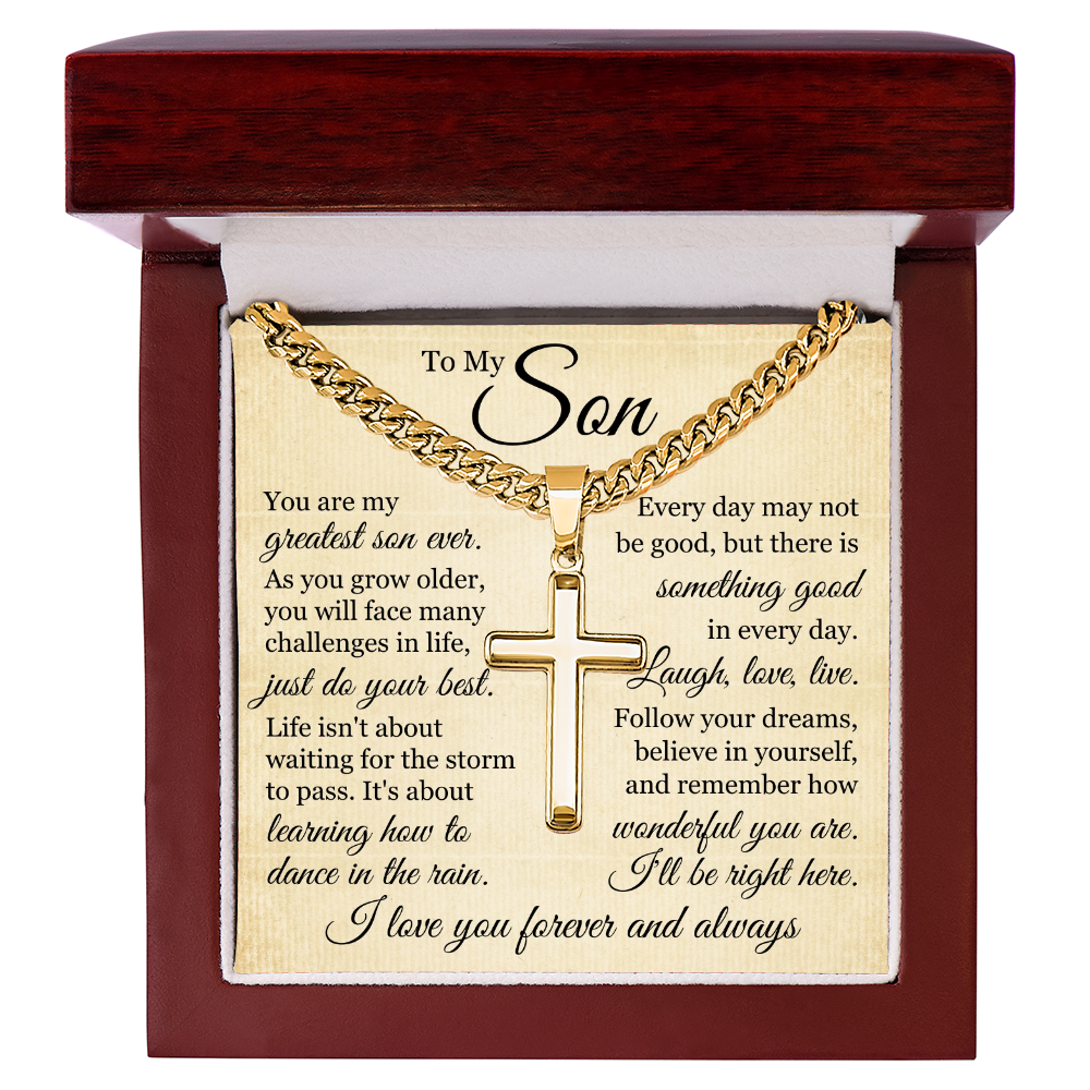 Cross Cuban Link Chain - To My Son "Just Do Your Best"