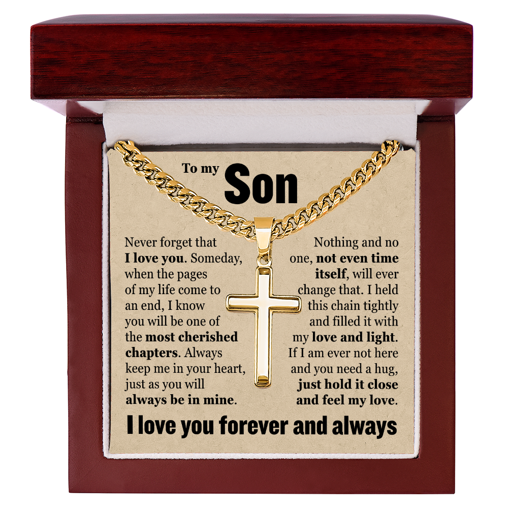 Cross Cuban Link Chain - To My Son "Always Keep Me In Your Heart"