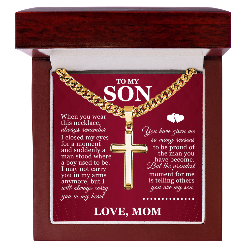 Artisan Cross with Cuban Link Chain - To My Son "Always Remember"