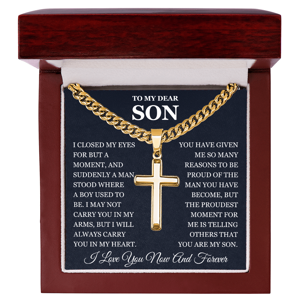 To My Son - Artisan Cross with Cuban Link Chain