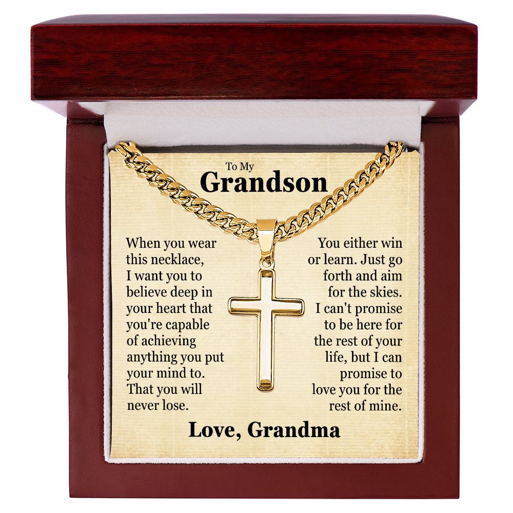 Cross Cuban Link Chain - To My Grandson "You Are Capable of Achieving Anything"