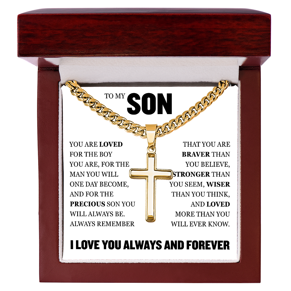 Cross Cuban Link Chain - To My Son "You Are Loved"