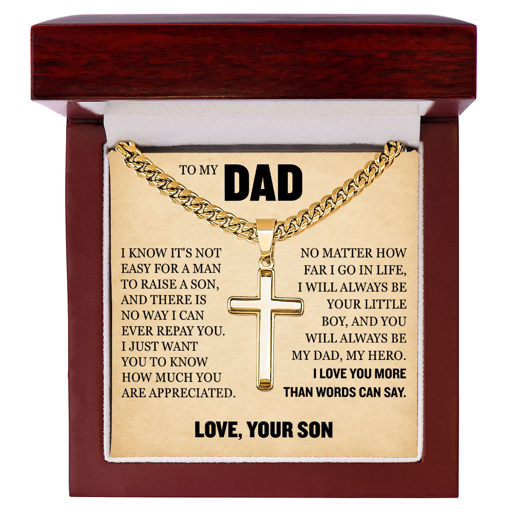 Cross Cuban Link Chain - To My Dad "I Love You More Than Words Can Say"