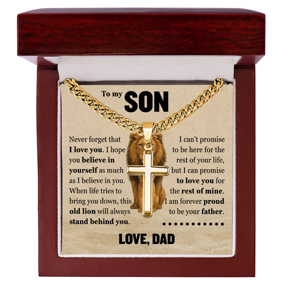 Cross Cuban Link Chain - To My Son "Never Forget That I Love You"
