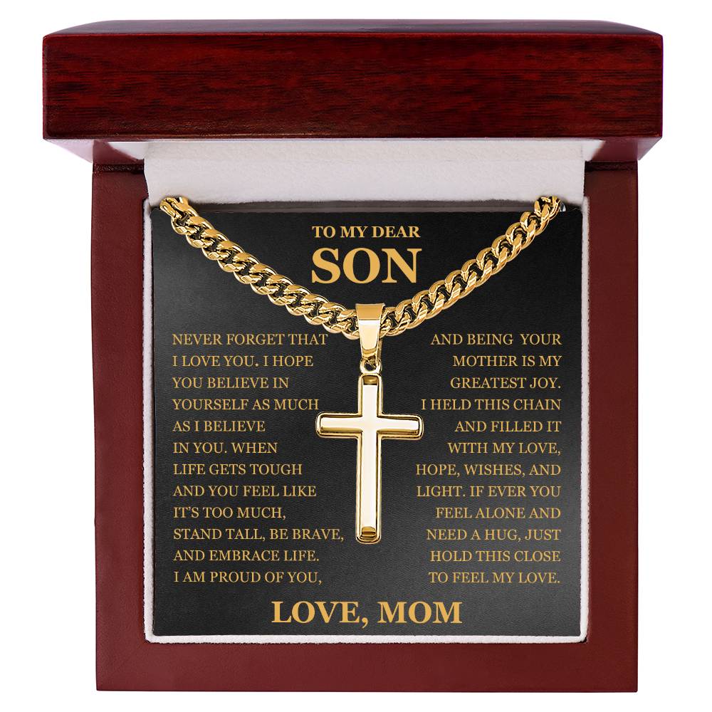 To My Son - Artisan Cross with Cuban Link Chain