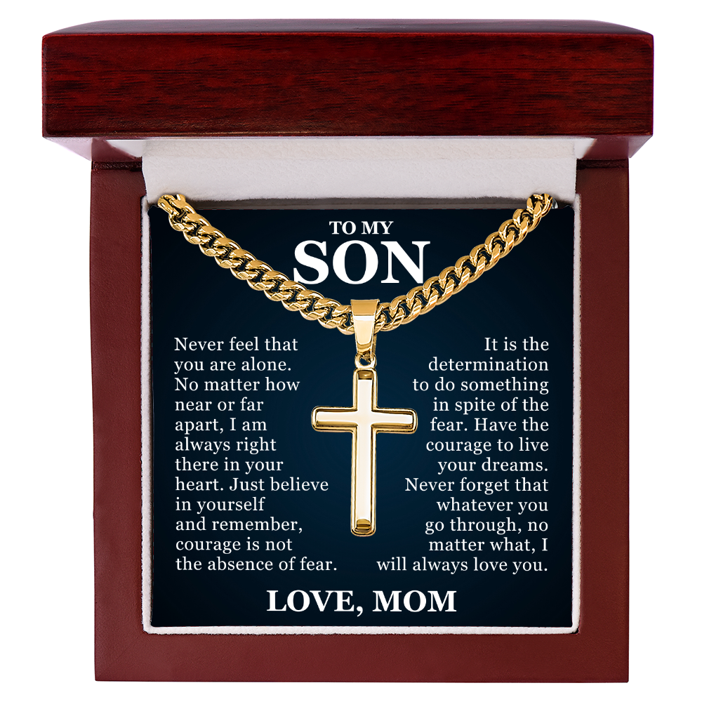 Artisan Cross with Cuban Link Chain - To My Son "I Will Always Love You"
