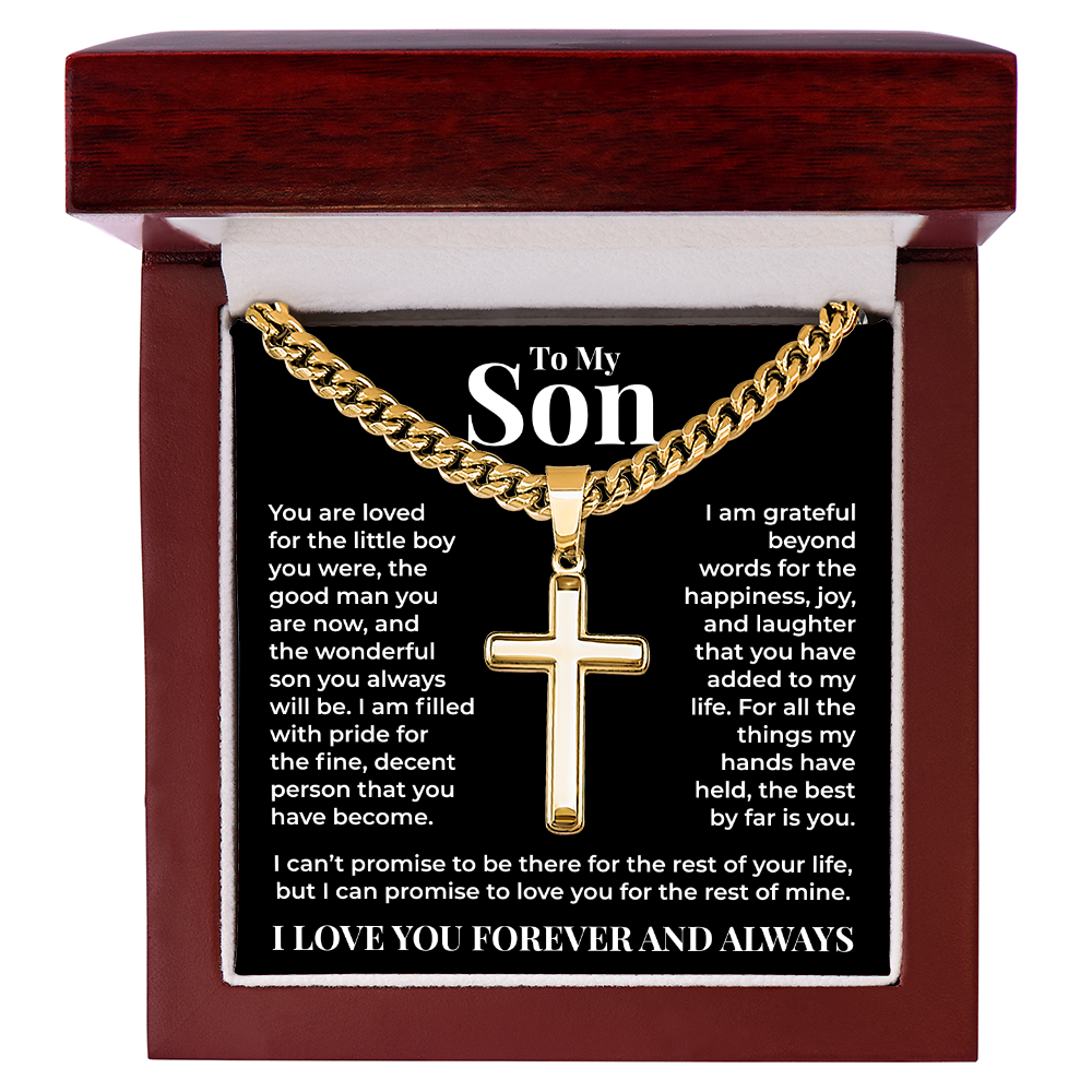 Cuban Chain with Cross Necklace - To My Son "I Am Grateful Beyond Words"