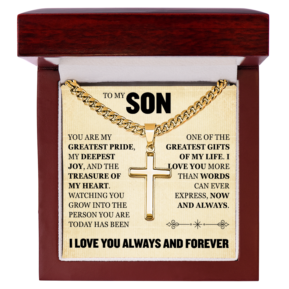 Cross Cuban Link Chain - To My Son "You Are My Greatest Pride"