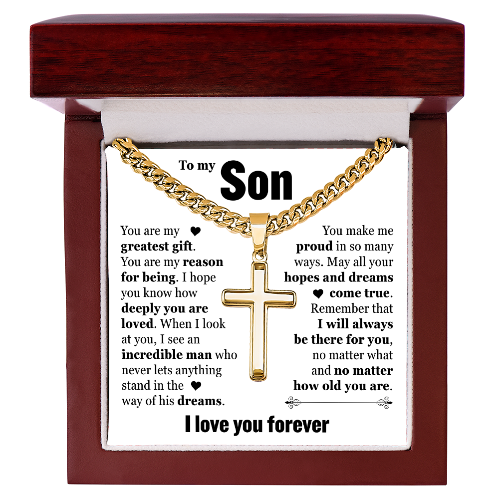Cross Cuban Link Chain - To My Son "You Are My Greatest Gift"