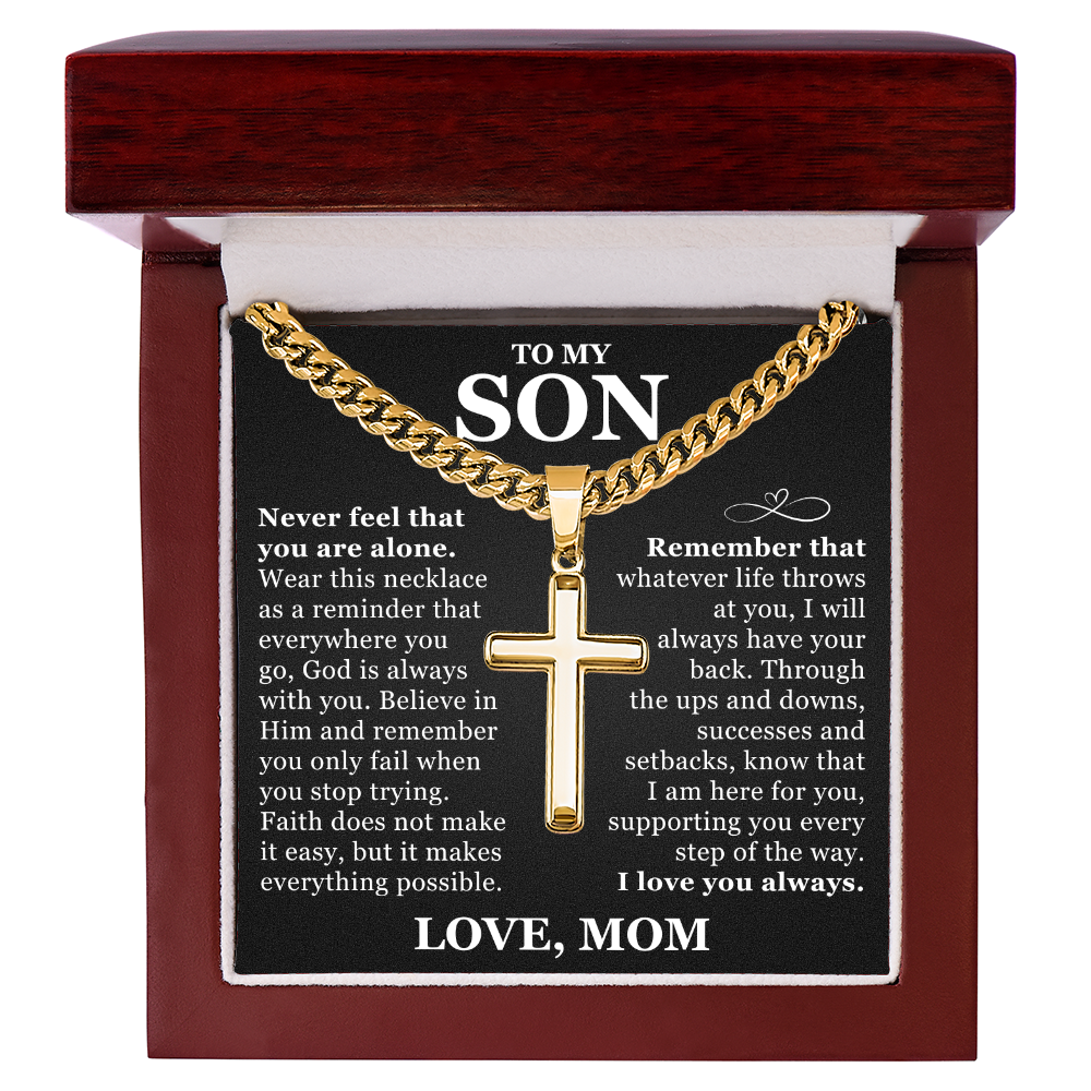 Artisan Cross with Cuban Link Chain - To My Son
