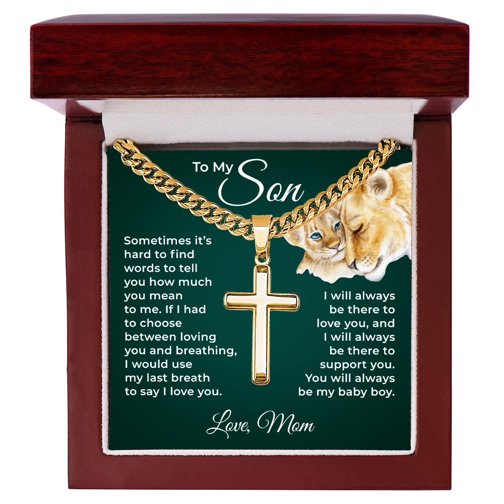 Cuban Chain with Cross Necklace - To My Son "I Love You"