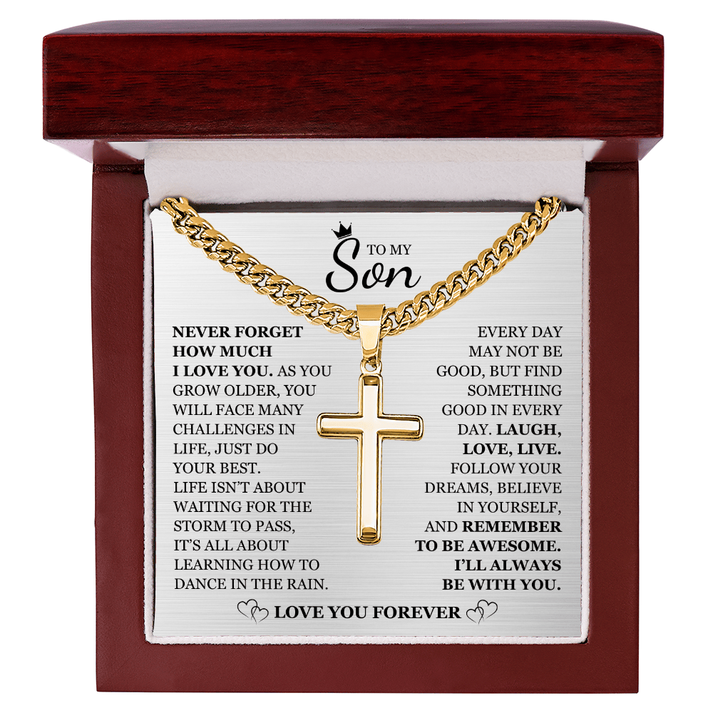 To My Son - Artisan Cross with Cuban Link Chain