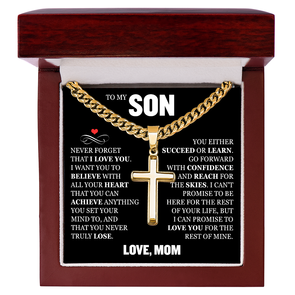 Cross Cuban Link Chain - To My Son "Never Forget That I Love You"