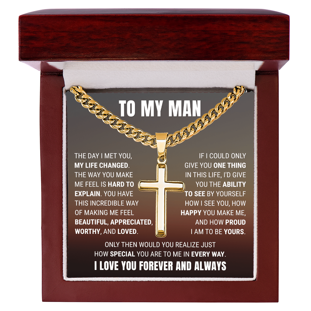 Cross Cuban Link Chain - To My Husband "How Happy You Make Me"