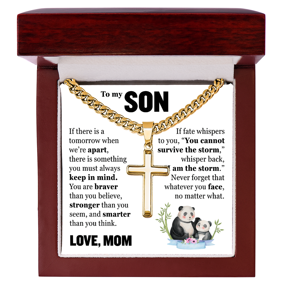 Cross Cuban Link Chain - To My Son "You Are Braver Than You Believe"