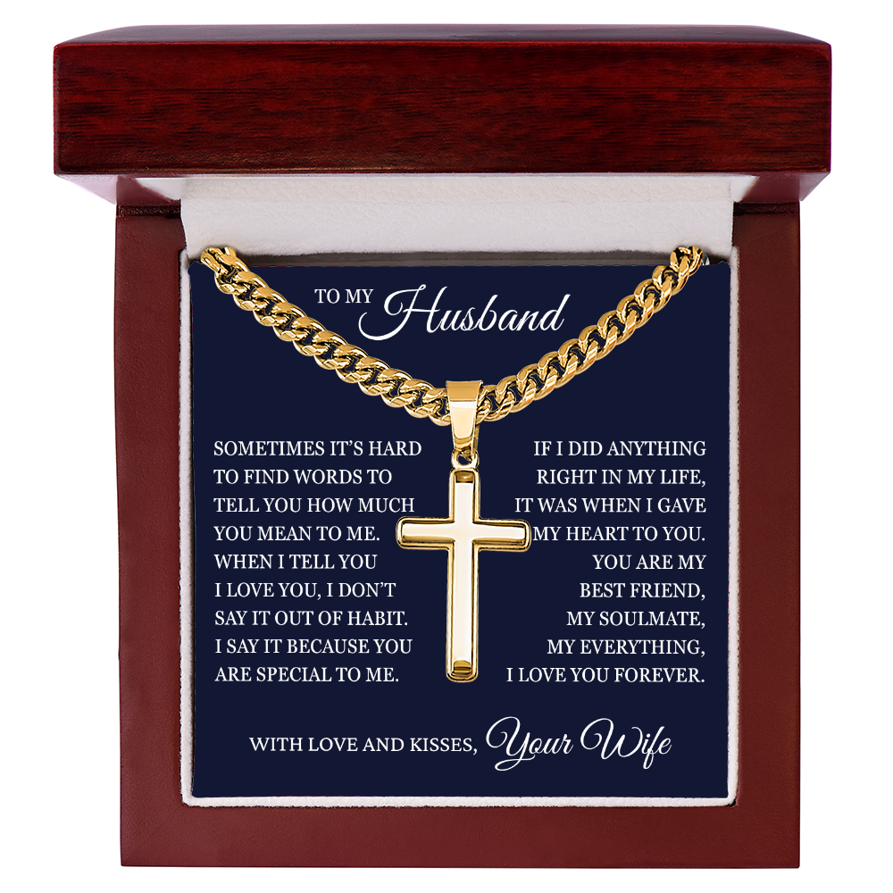 Cross Cuban Link Chain - To My Husband "I Love You Forever"