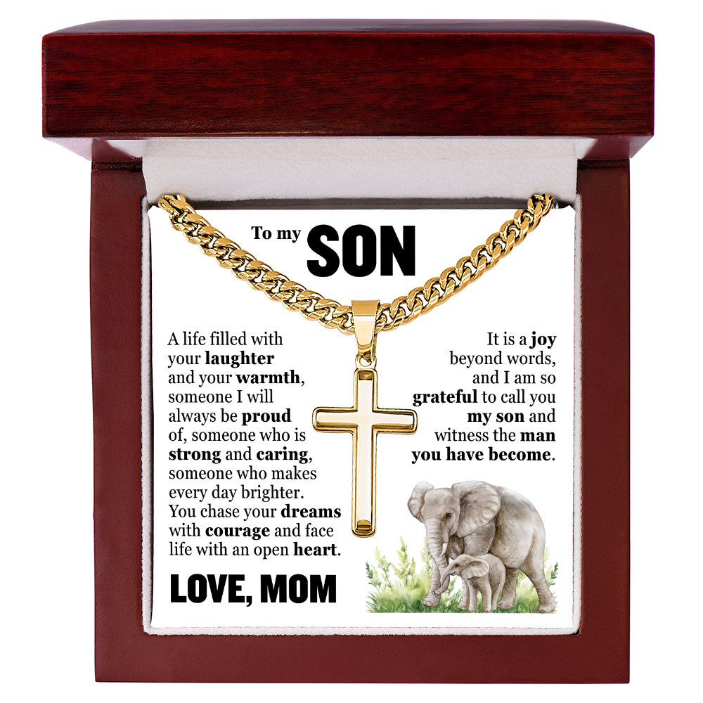 Cross Cuban Link Chain - To My Son "Chase Your Dreams With Courage"