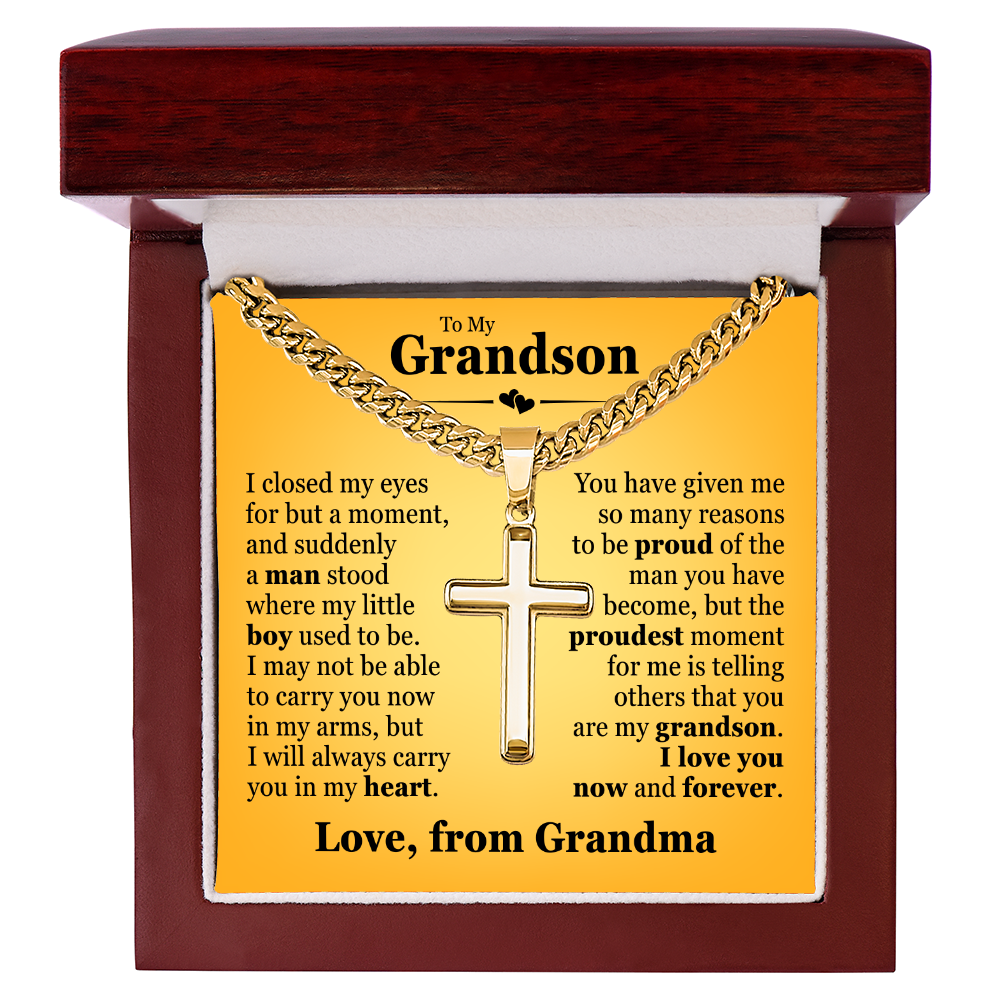 Cross Cuban Link Chain - To My Grandson "I Will Always Carry You In My Heart"