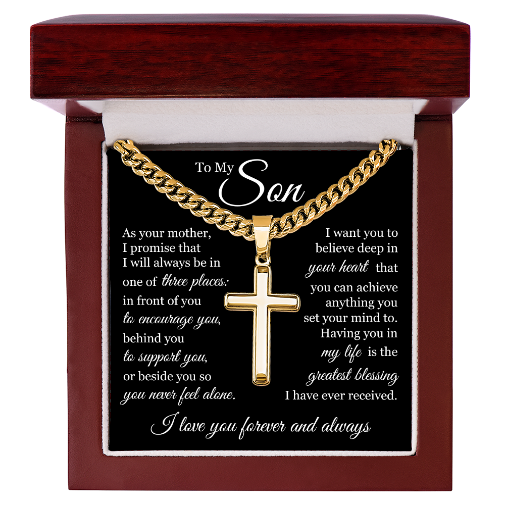 Cross Cuban Link Chain - To My Son "I Love You Forever and Always"