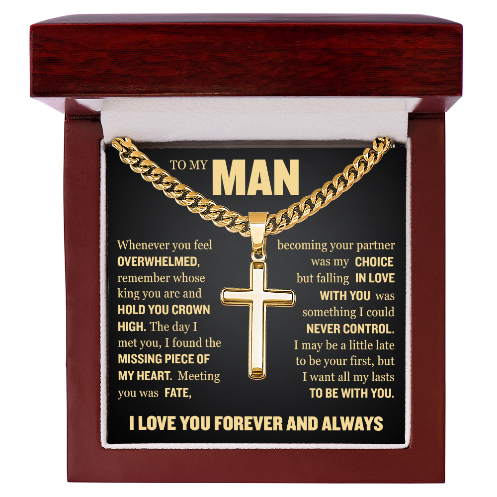 Cross Cuban Link Chain - To My Man "I Found The Missing Piece of My Heart"