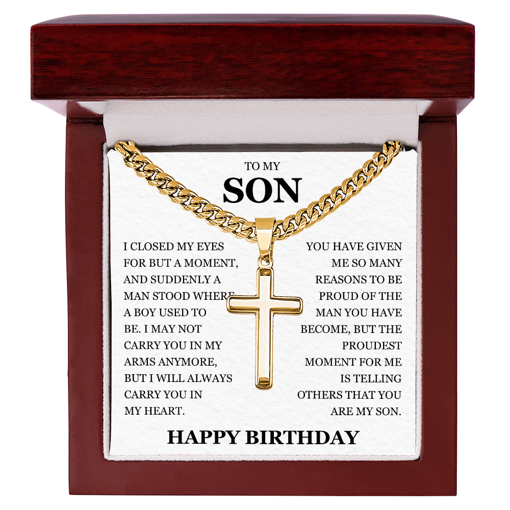 To My Son - Artisan Cross with Cuban Link Chain
