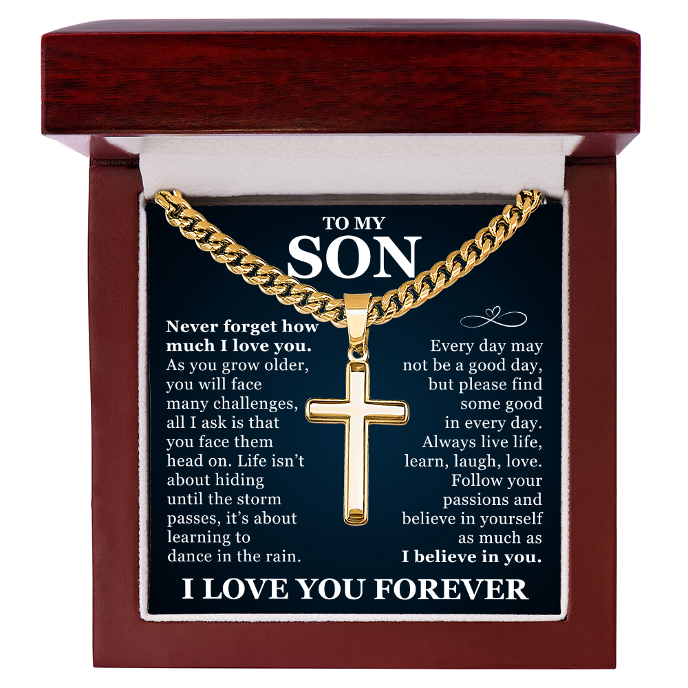 Artisan Cross with Cuban Link Chain - To My Son "I Believe In You"