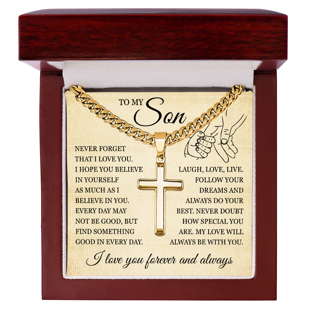 Cross Cuban Link Chain - To My Son "I Believe In You"