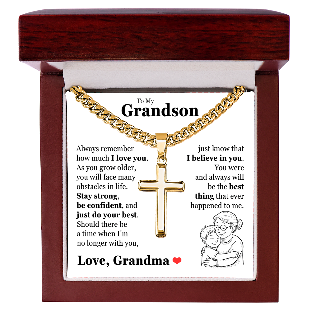 Cross Cuban Link Chain - To My Grandson "Always Remember How Much I Love You"