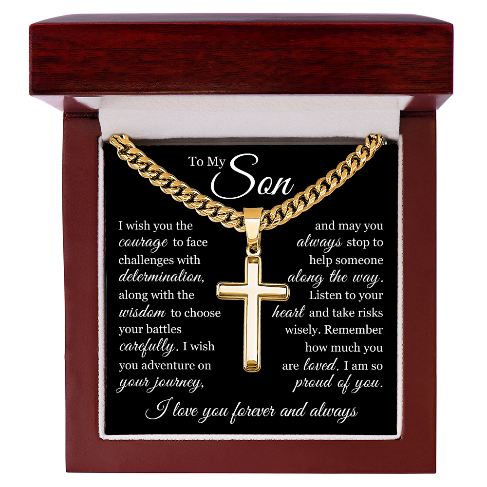 Cross Cuban Link Chain - To My Son "Face Challenges With Determination"