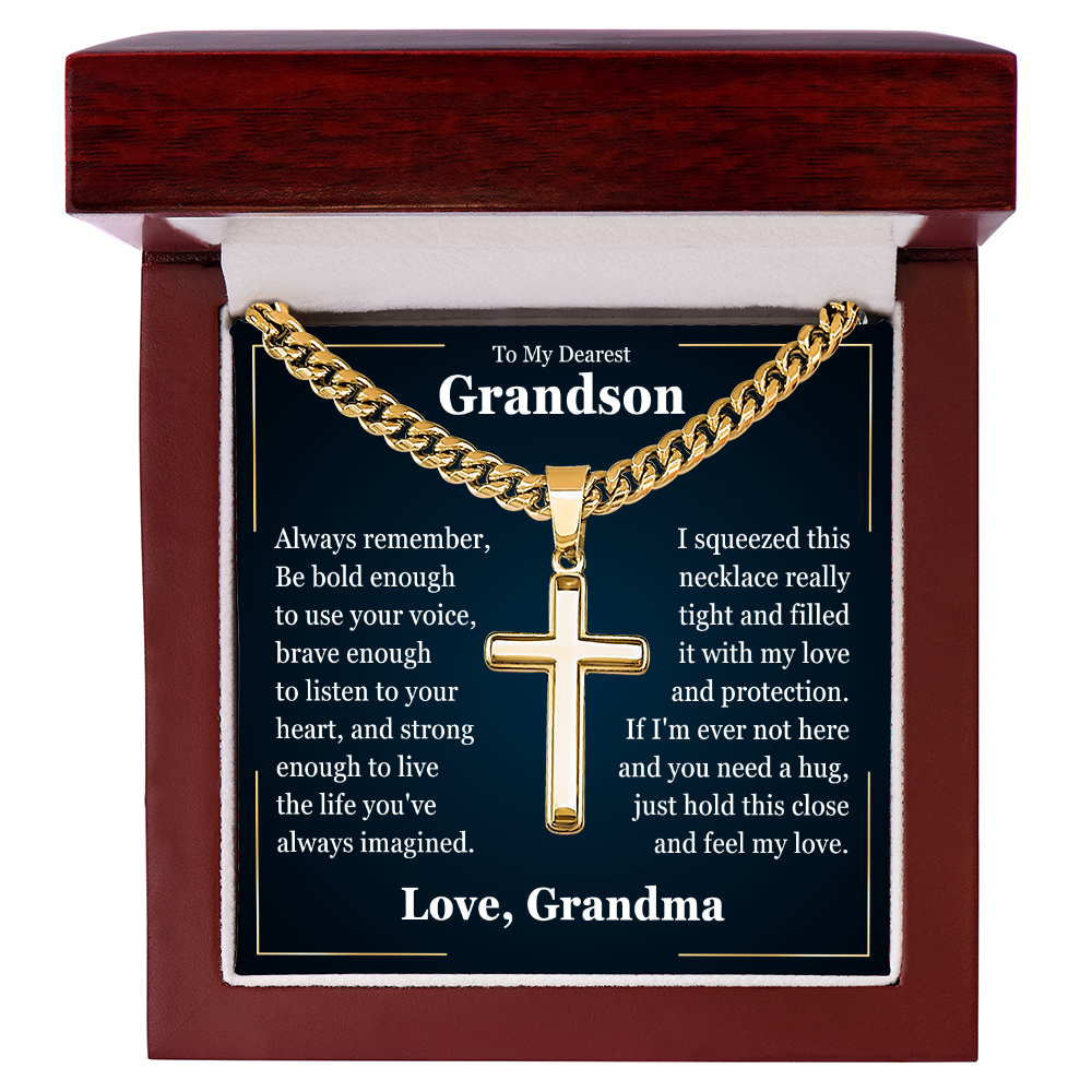 Cross Cuban Link Chain - To My Grandson "Just Hold This Close and Feel My Love"
