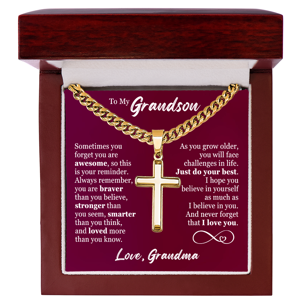 Cross Cuban Link Chain - To My Grandson "Just Do Your Best"