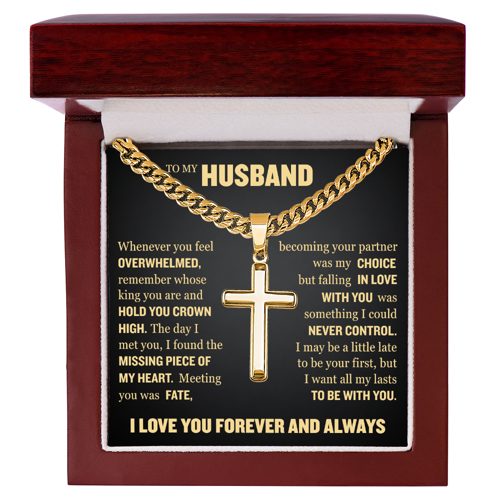 Cross Cuban Link Chain - To My Husband "I Found The Missing Piece of My Heart"