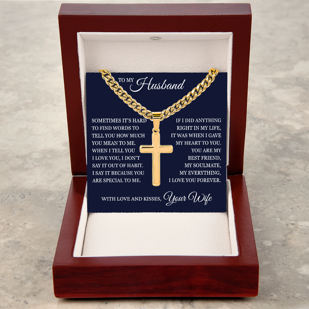 Cross Cuban Link Chain - To My Husband "I Love You Forever"