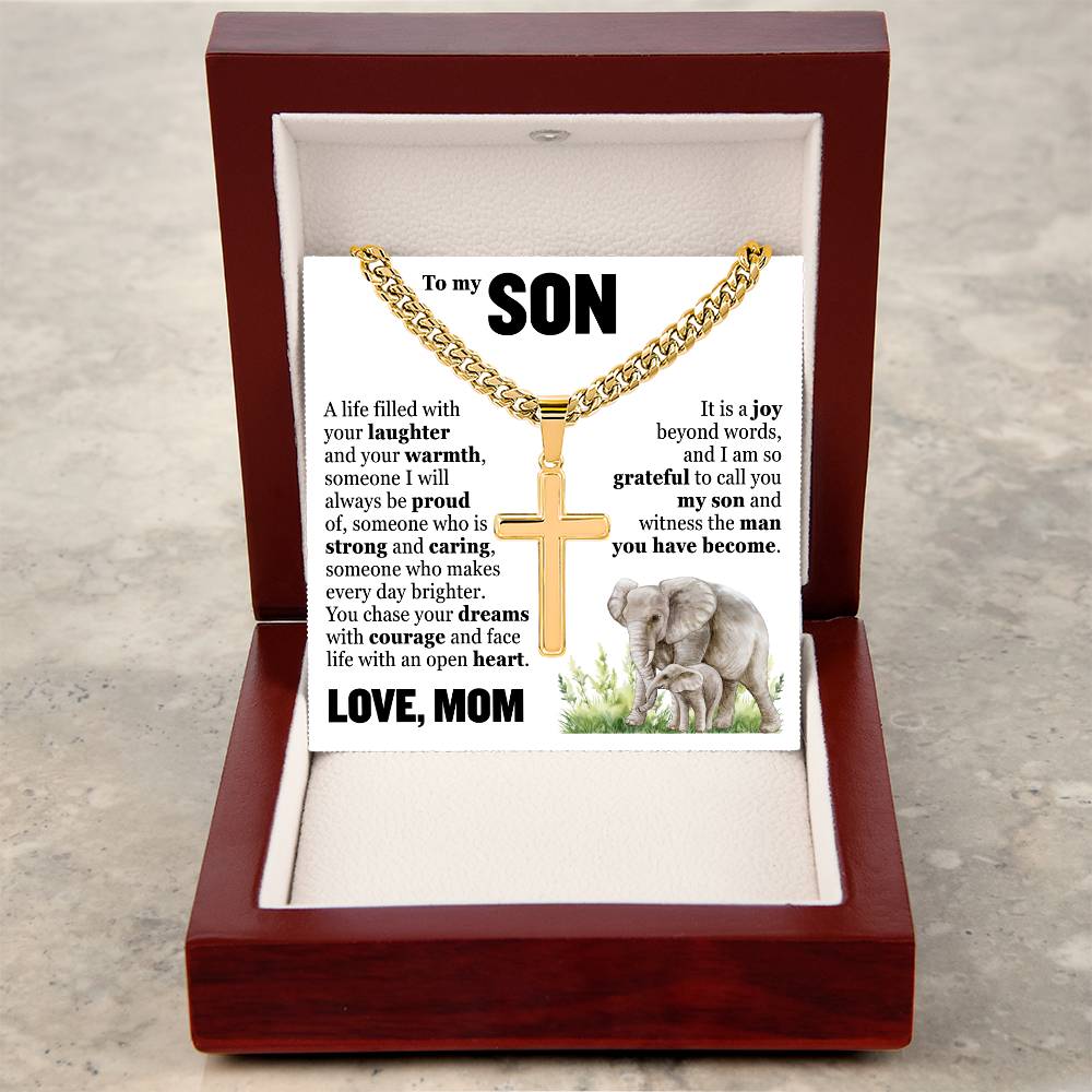 Cross Cuban Link Chain - To My Son "Chase Your Dreams With Courage"