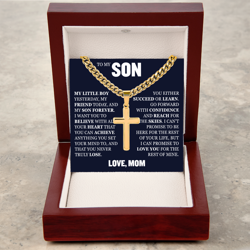 Cross Cuban Link Chain - To My Son "Reach For The Skies"