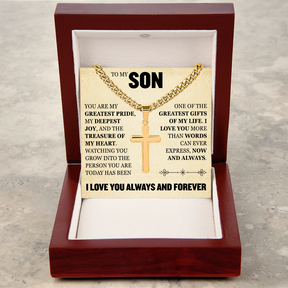 Cross Cuban Link Chain - To My Son "You Are My Greatest Pride"