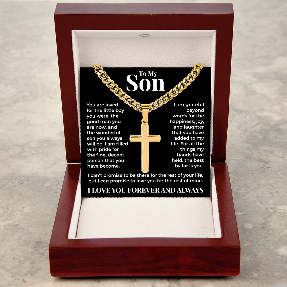 Cuban Chain with Cross Necklace - To My Son "I Am Grateful Beyond Words"