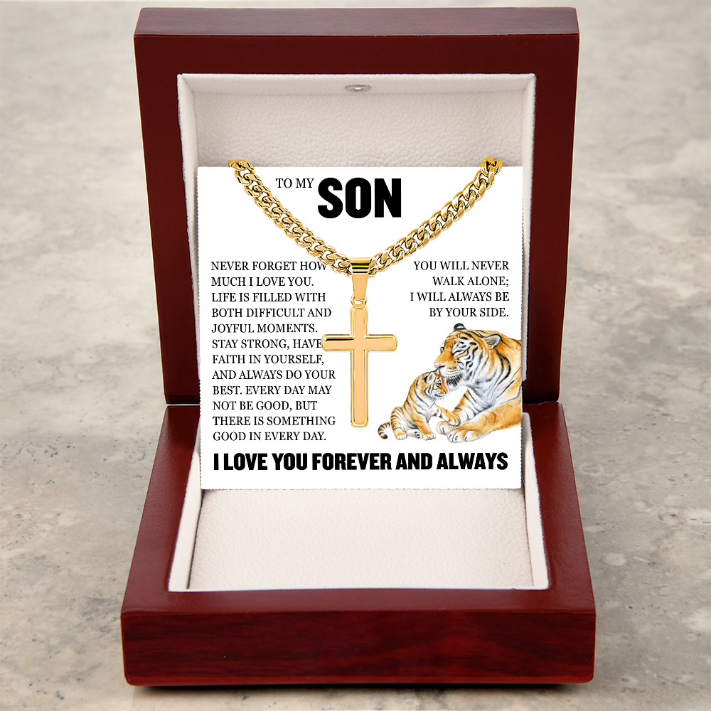 Cross Cuban Link Chain - To My Son "I Will Always Be By Yourside"